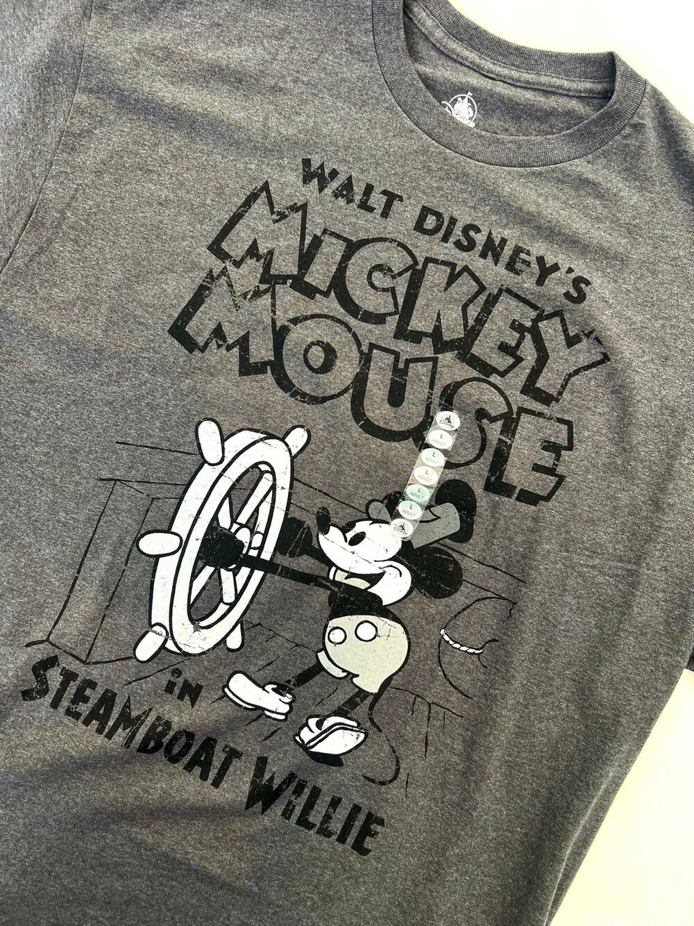 Disney Parks Mickey Mouse Steamboat Willie Adult Grey Tee - Size Large - NWT